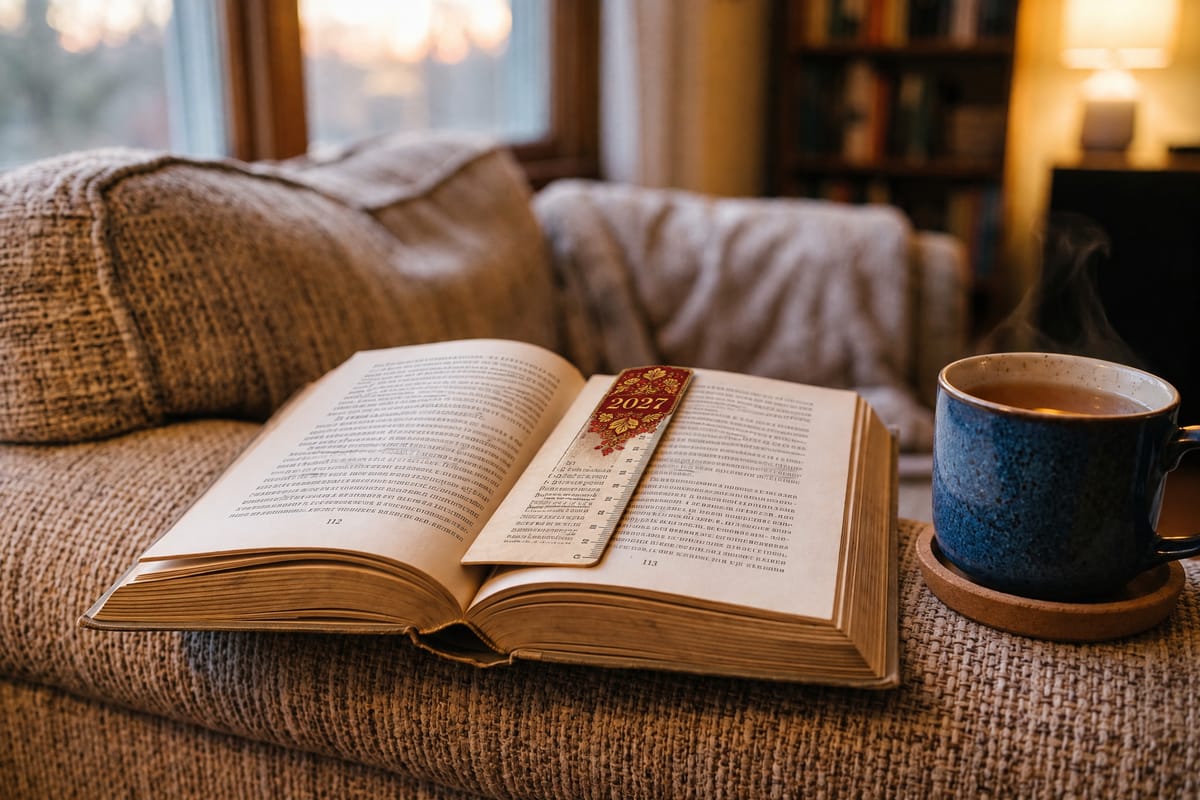 Календарь-линейка как закладка в открытой книге